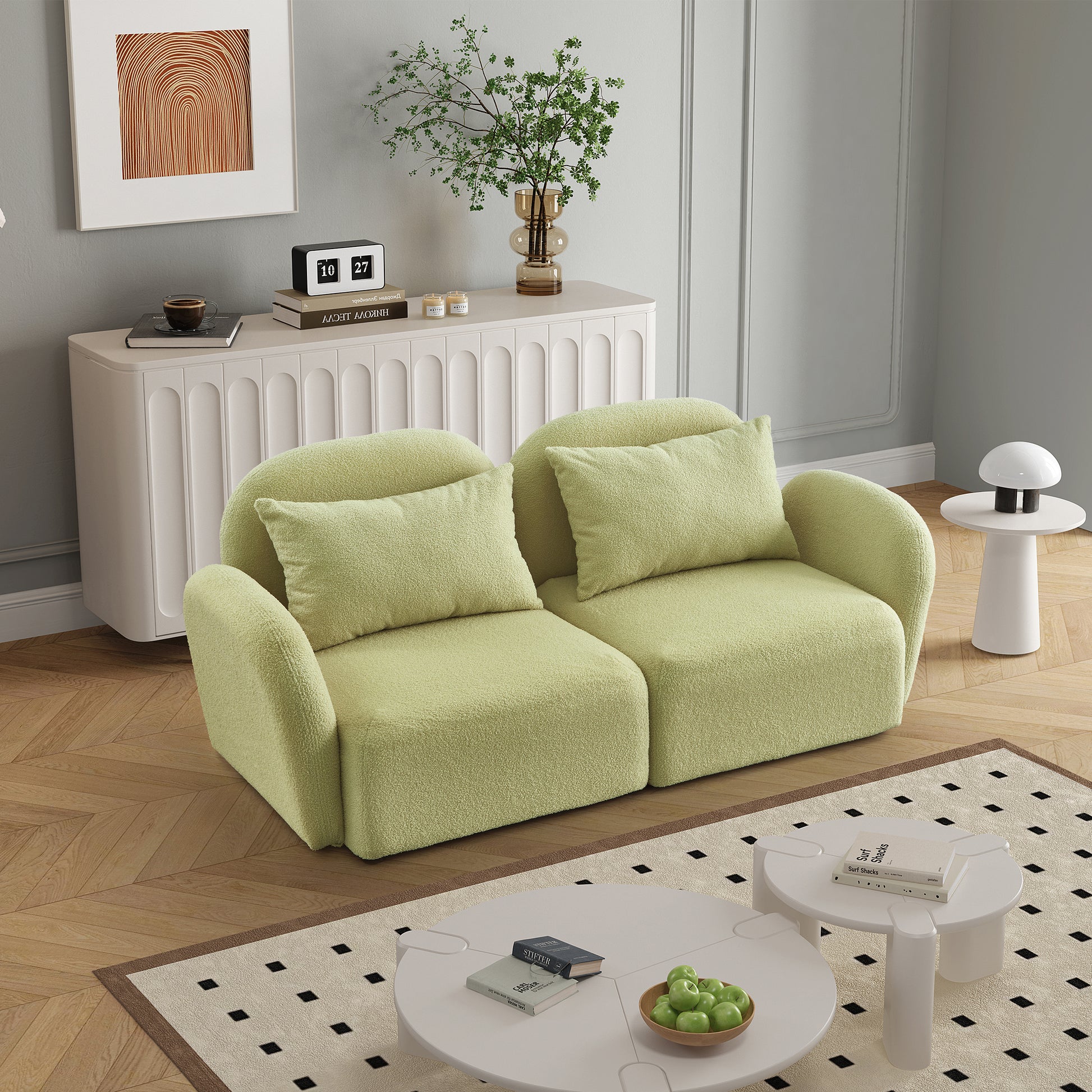 Living Room Furniture Lazy Sofa Loveseat Teddy Fabric Light Green Light Green Foam Teddy