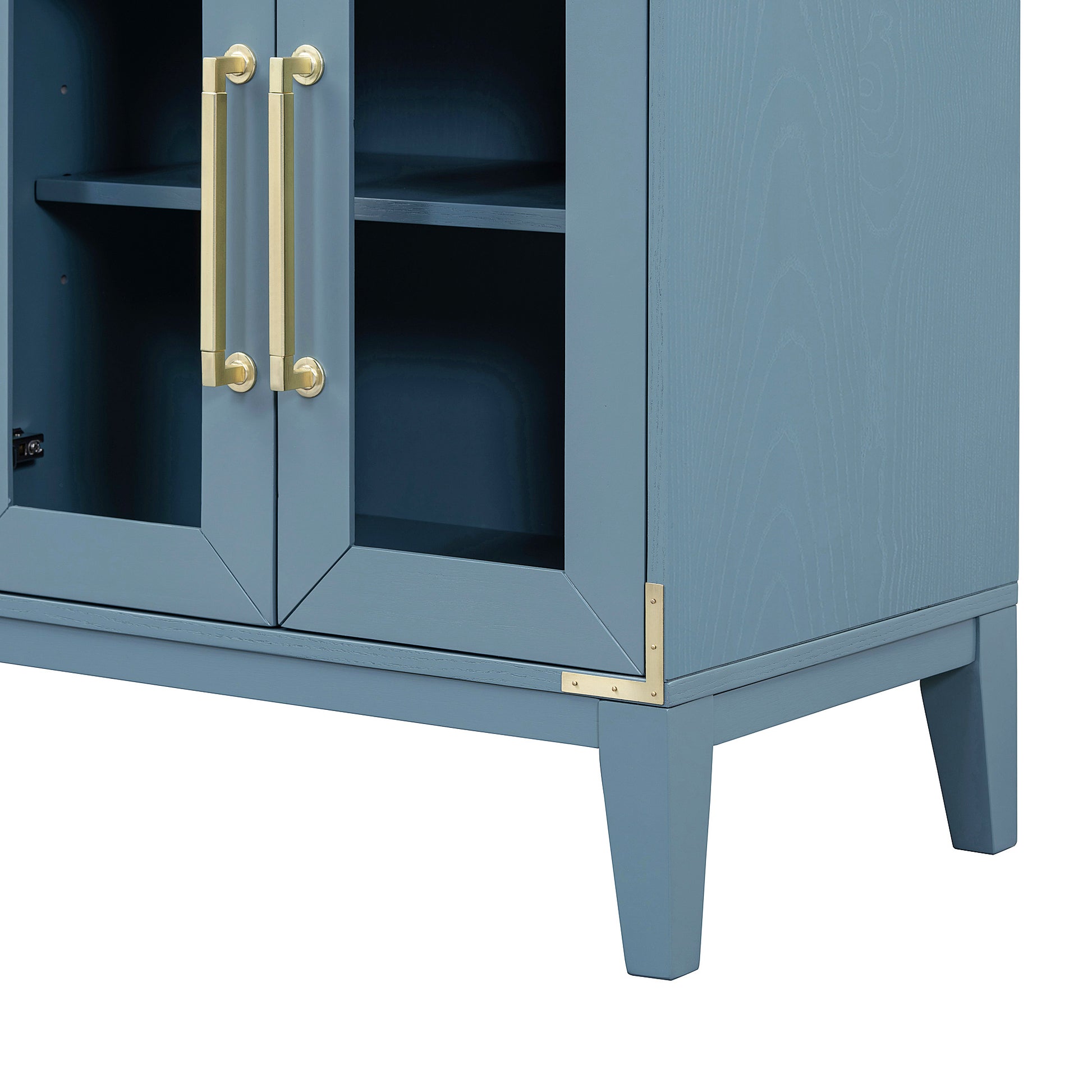 6 Drawer And 2 Cabinet Retro Sideboard With Extra Large Storage Space, With Gold Handles And Solid Wood Legs, For Kitchen And Living Room Antique Blue Antique Blue Solid Wood Mdf