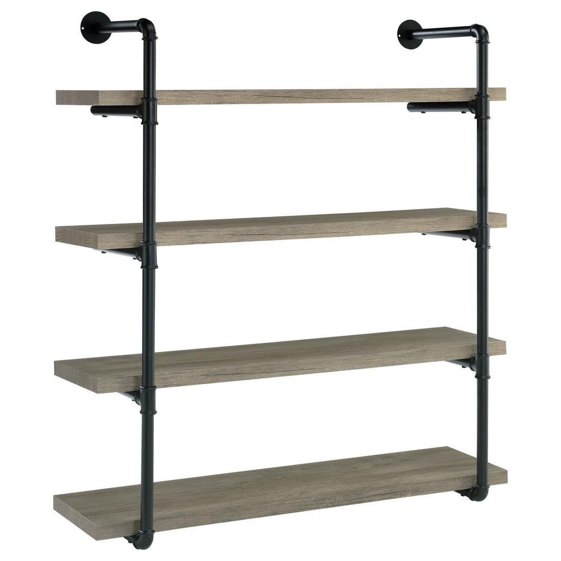 Black And Grey Driftwood 4 Tier Wall Shelf 4 Black Grey Gray Vertical Office Open Back Wood Farmhouse,Rustic Wall Mounted Wood Metal