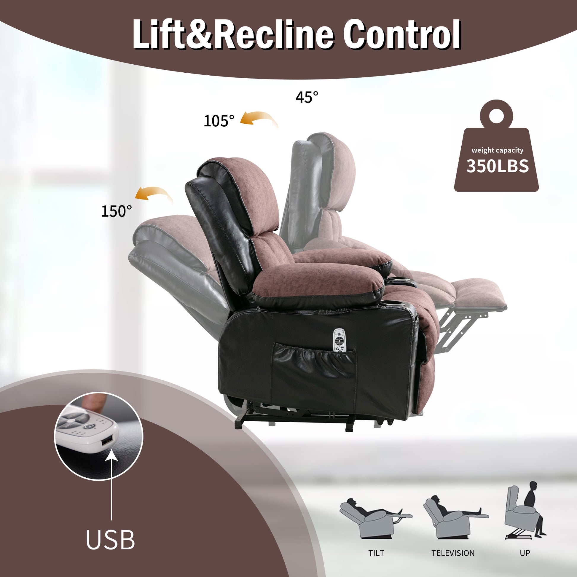 Power Lift Recliner Chair Recliners For Elderly With Heat And Massage Recliner Chair For Living Room With Infinite Position And Side Pocket,Usb Charge Port.Blackbrown Black Brown Power Push Button Soft Heavy Duty Cotton Wood Metal