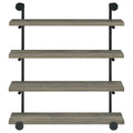 Black And Grey Driftwood 4 Tier Wall Shelf 4 Black Grey Gray Vertical Office Open Back Wood Farmhouse,Rustic Wall Mounted Wood Metal