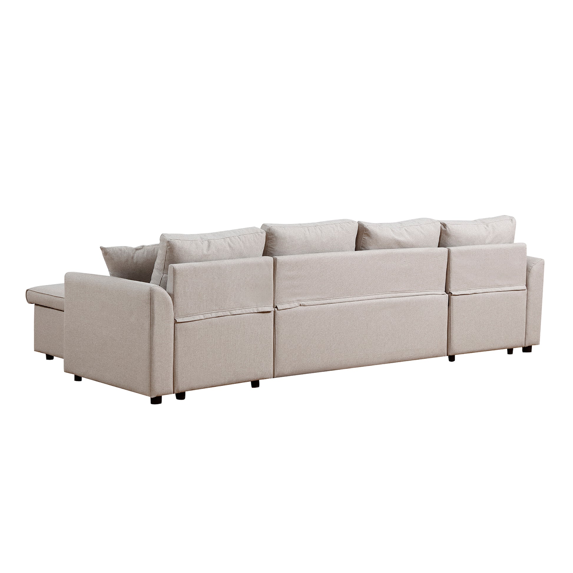 Artemax U Shape Pull Out Sleeper Sectional Sofa With Double Storage Spaces ,Beige Beige Fabric