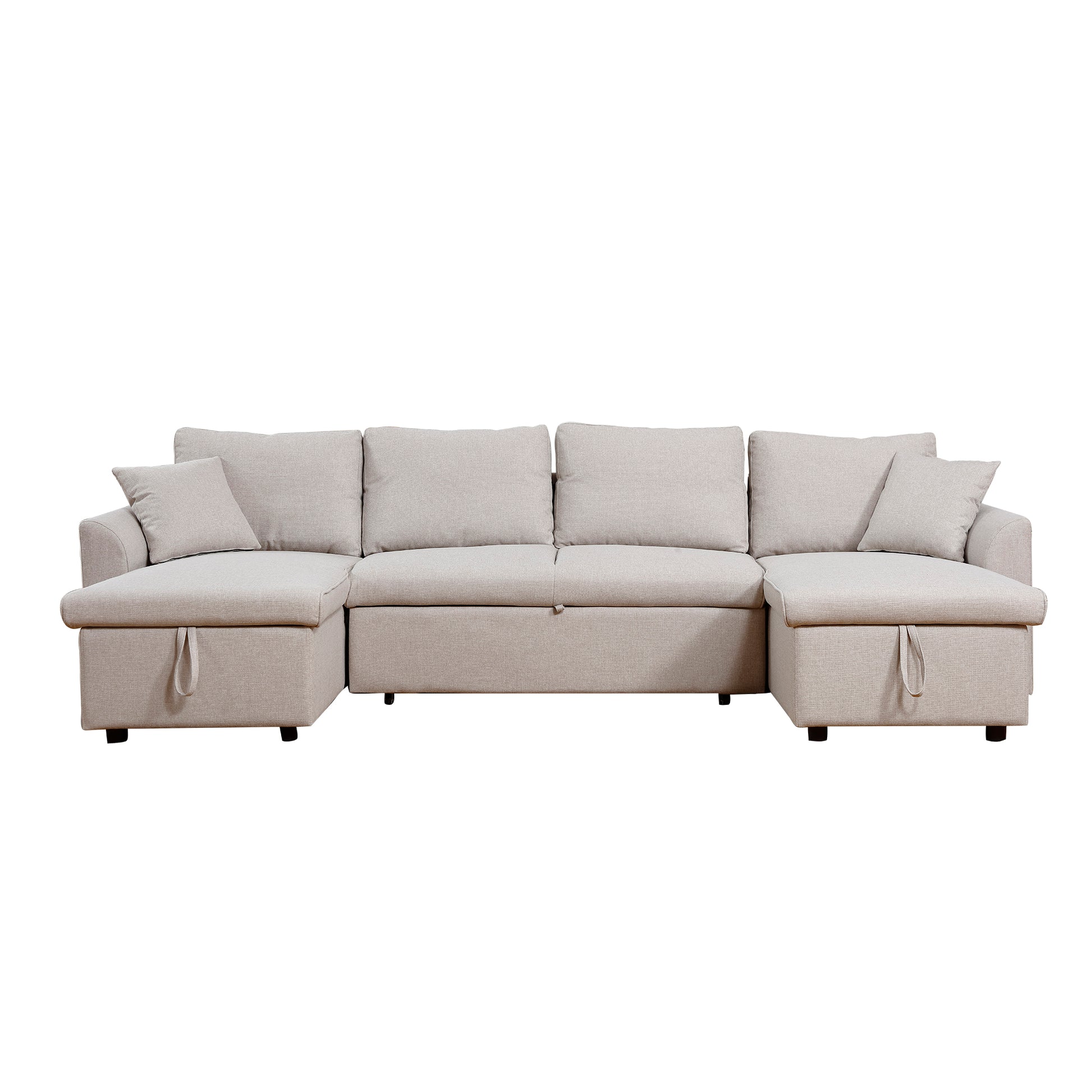 Artemax U Shape Pull Out Sleeper Sectional Sofa With Double Storage Spaces ,Beige Beige Fabric