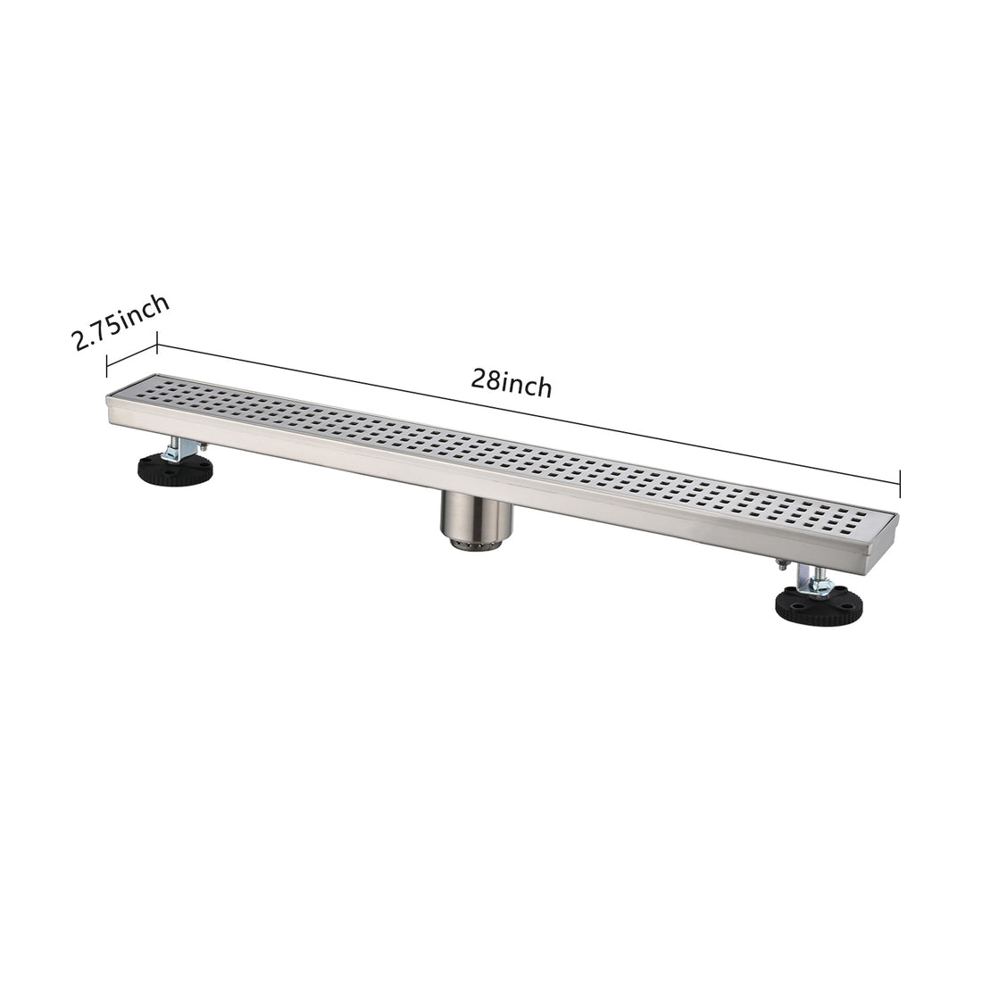 28 Inches Linear Shower Drain, Included Hair Strainer And Leveling Feet Brushed Nickel Stainless Steel