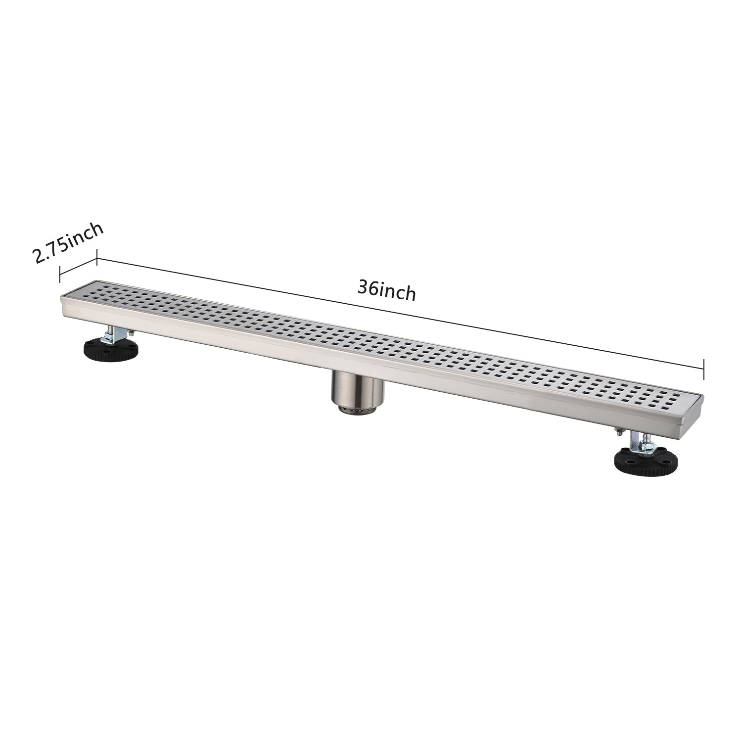 36 Inches Linear Shower Drain, Included Hair Strainer And Leveling Feet Brushed Nickel Stainless Steel