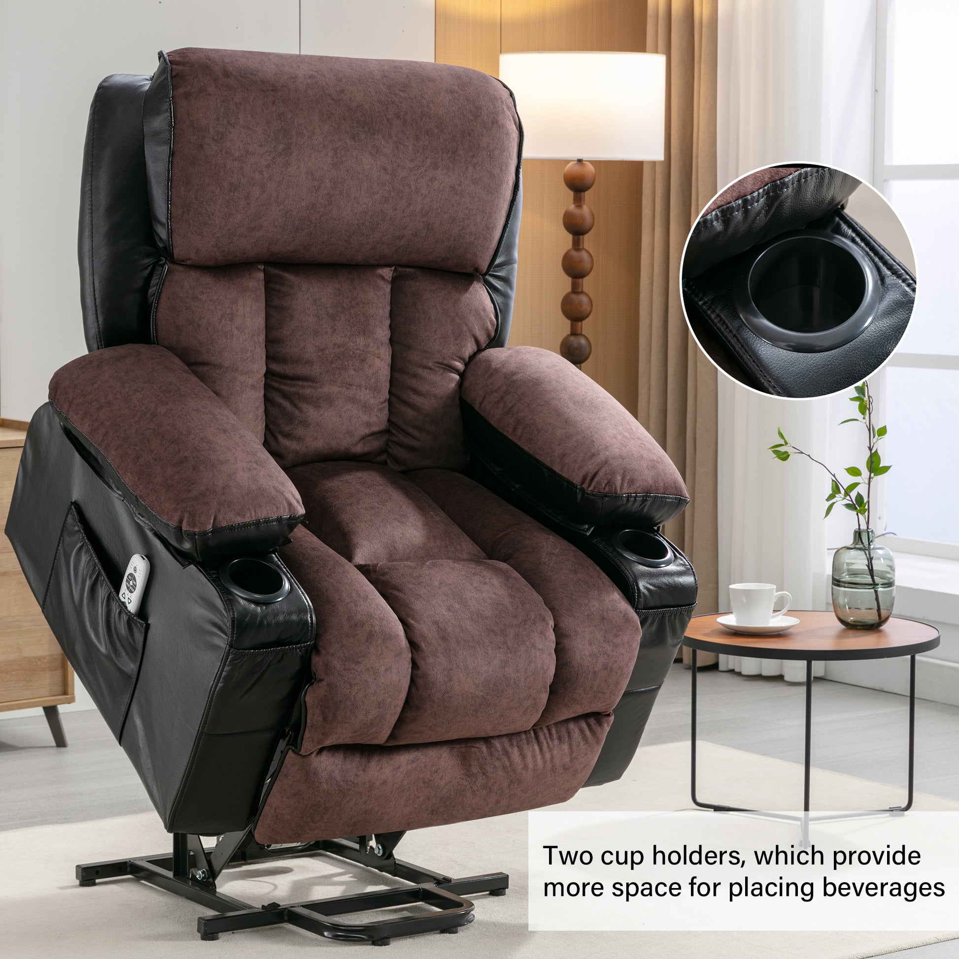 Power Lift Recliner Chair Recliners For Elderly With Heat And Massage Recliner Chair For Living Room With Infinite Position And Side Pocket,Usb Charge Port.Blackbrown Black Brown Power Push Button Soft Heavy Duty Cotton Wood Metal