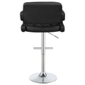 Black And Chrome Adjustable Bar Stool Solid Black Dining Room Foam Spot Clean Contemporary,Modern Bar Stools Tufted Back Foam Faux Leather