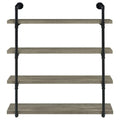 Black And Grey Driftwood 4 Tier Wall Shelf 4 Black Grey Gray Vertical Office Open Back Wood Farmhouse,Rustic Wall Mounted Wood Metal