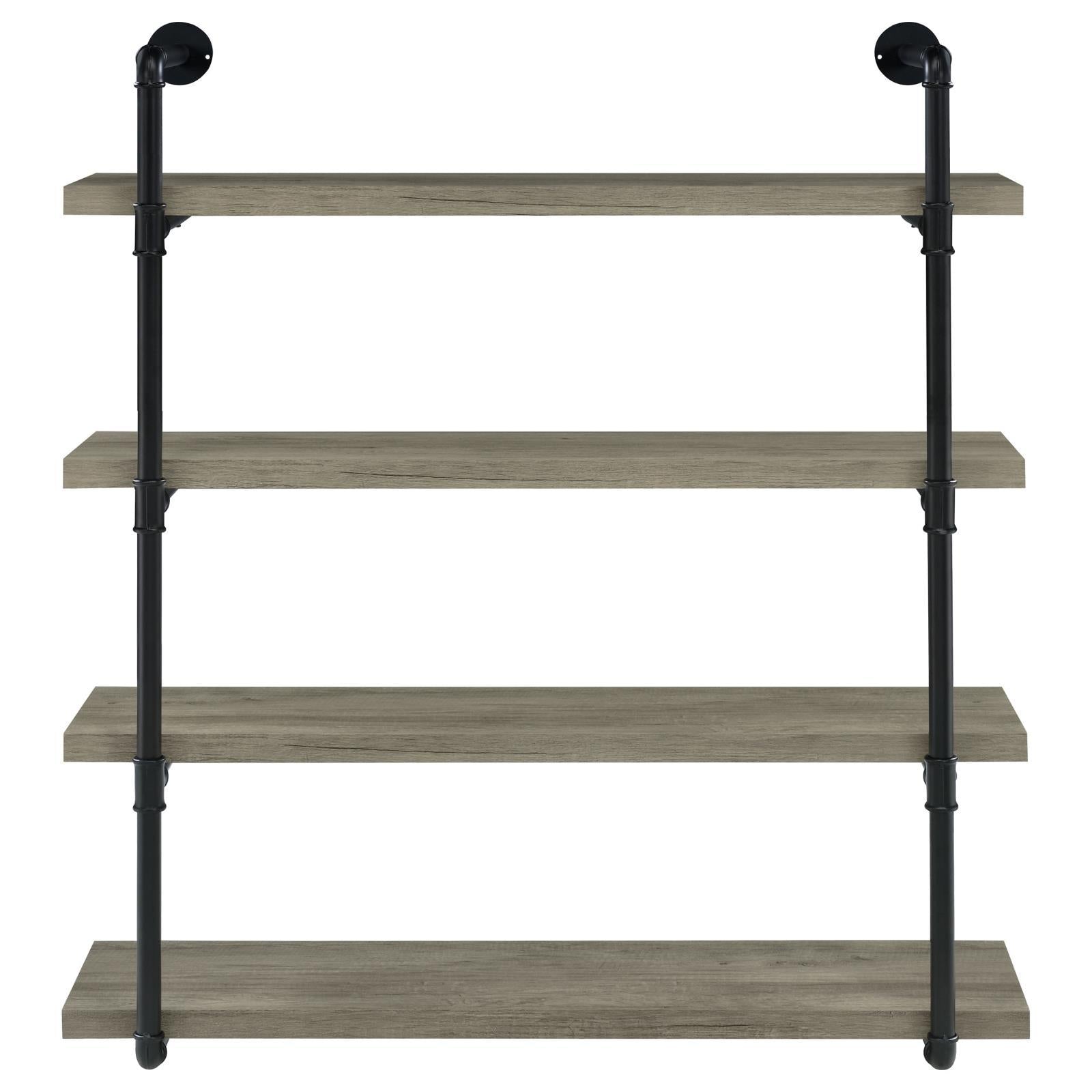 Black And Grey Driftwood 4 Tier Wall Shelf 4 Black Grey Gray Vertical Office Open Back Wood Farmhouse,Rustic Wall Mounted Wood Metal