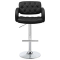 Black And Chrome Adjustable Bar Stool Solid Black Dining Room Foam Spot Clean Contemporary,Modern Bar Stools Tufted Back Foam Faux Leather