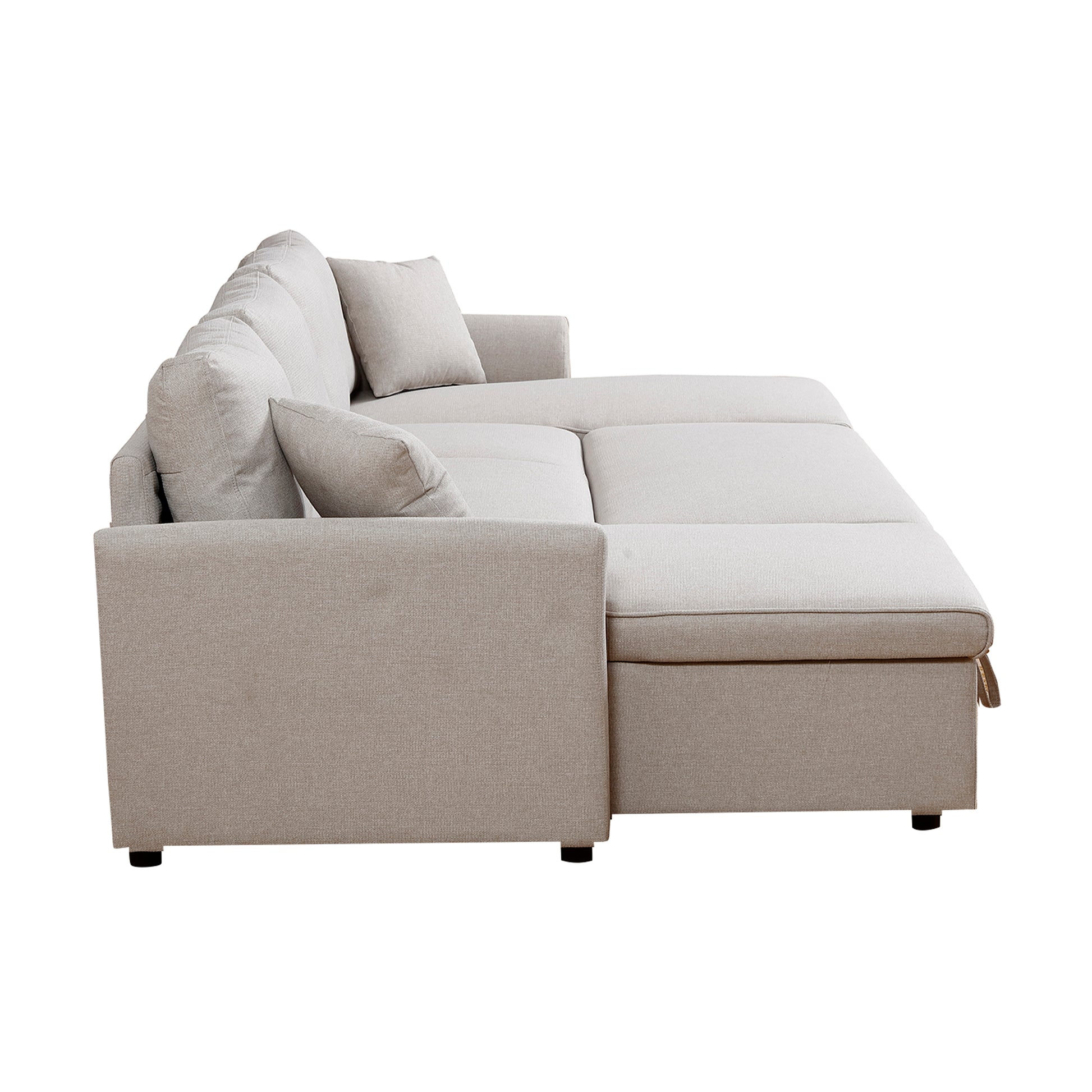 Artemax U Shape Pull Out Sleeper Sectional Sofa With Double Storage Spaces ,Beige Beige Fabric