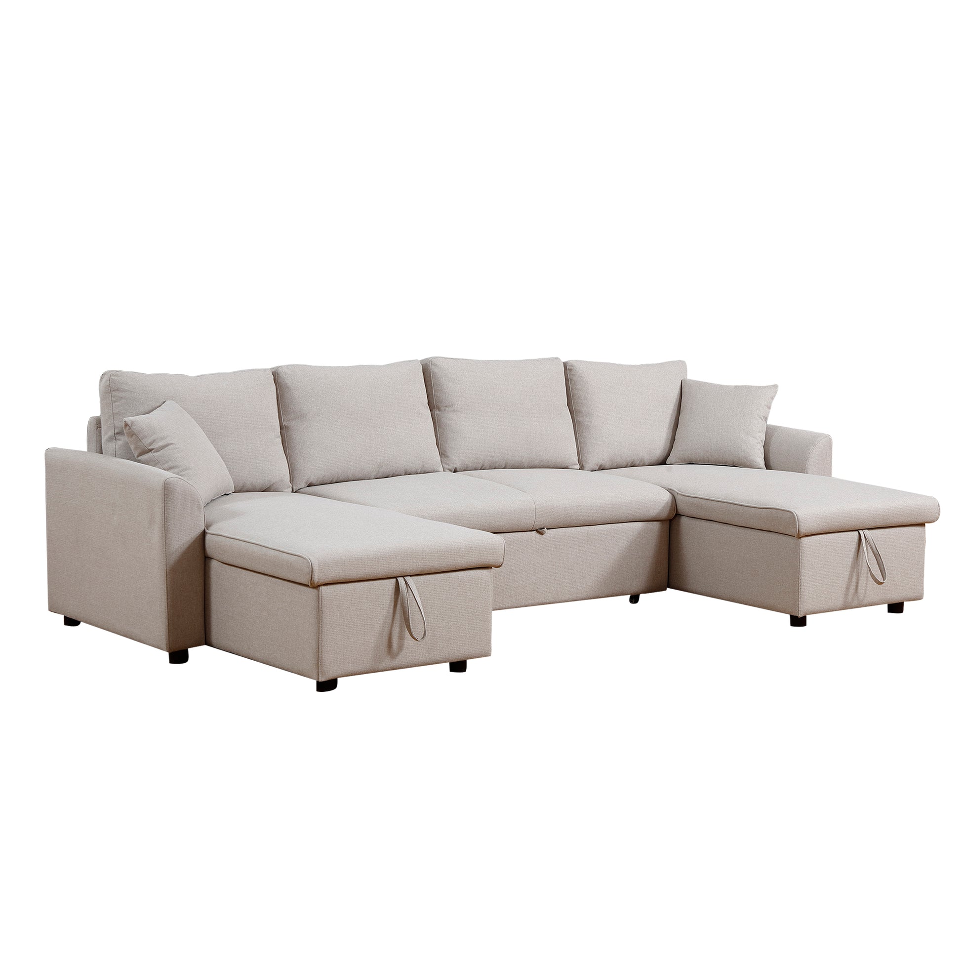 Artemax U Shape Pull Out Sleeper Sectional Sofa With Double Storage Spaces ,Beige Beige Fabric