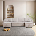 Artemax U Shape Pull Out Sleeper Sectional Sofa With Double Storage Spaces ,Beige Beige Fabric