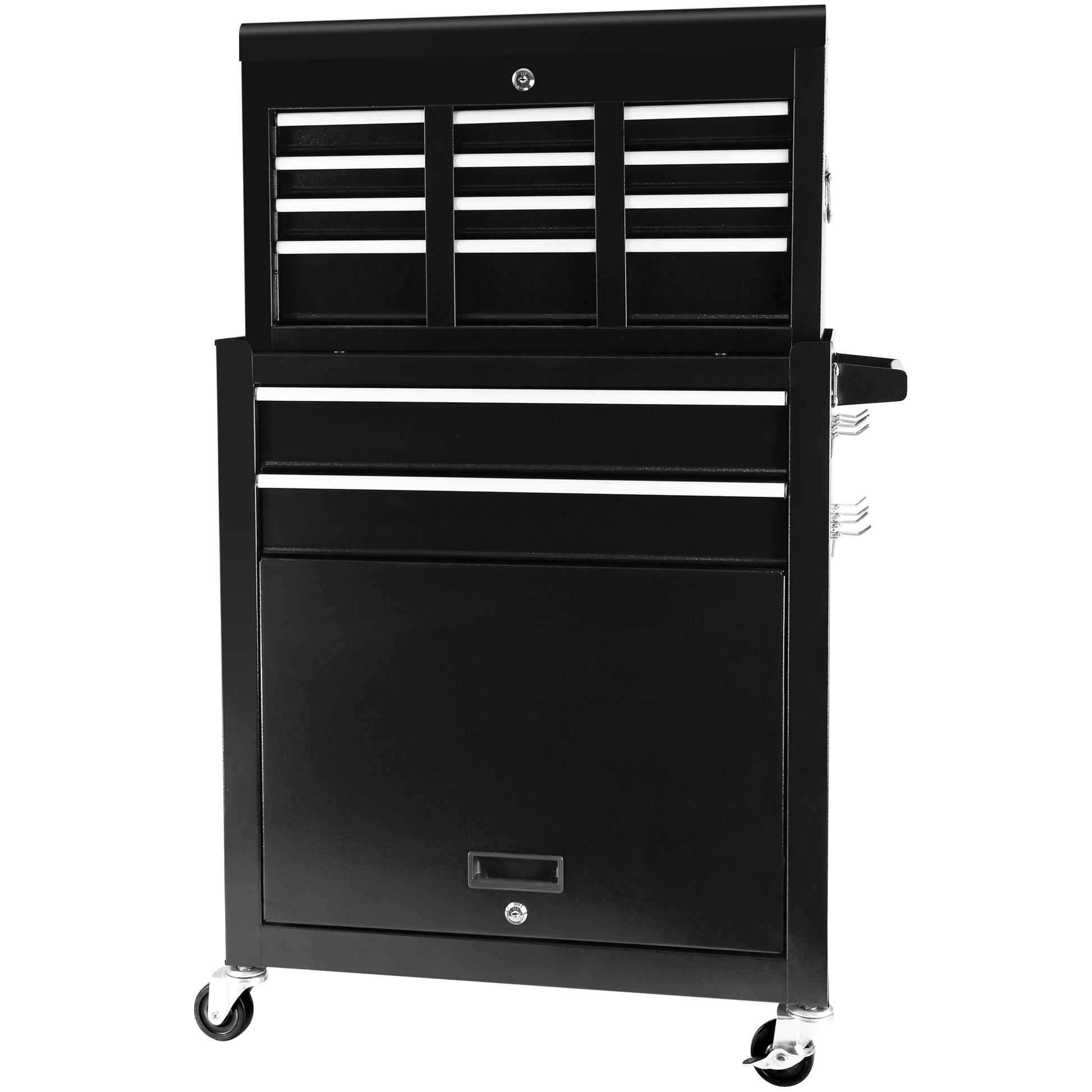 8 Drawer Rolling Tool Chest With Wheels, Large Tool Cabinet With Drawers, Mobile Steel Tool Storage Organizer With Lock&Liner For Warehouse, Workshop, Black Black Steel