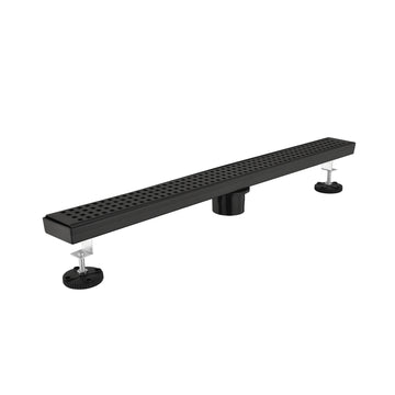 28 Inches Linear Shower Drain, Included Hair Strainer And Leveling Feet Matt Black Stainless Steel