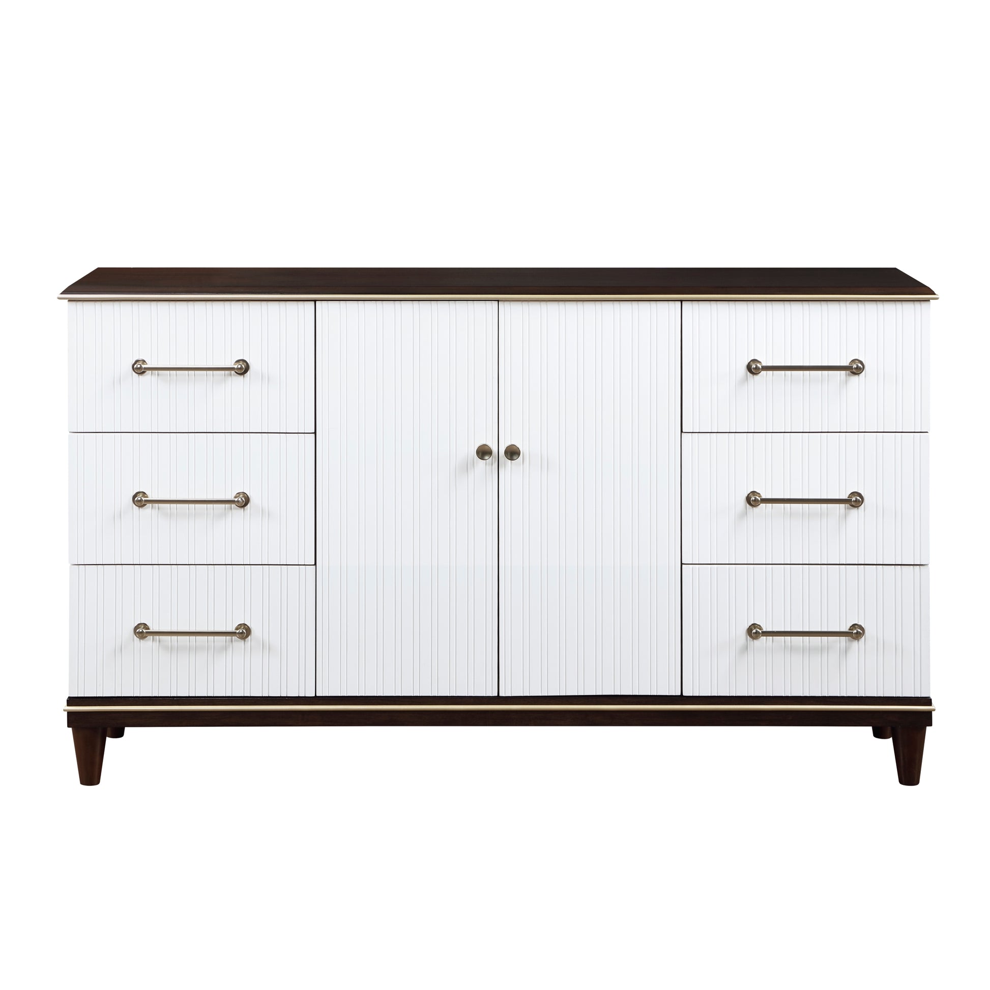 Contemporary White And Cherry Finish 1Pc Dresser Of 6X Drawers 2X Shelves Modern Bedroom Furniture 2 Tone Finish With Gold Trim Multi Bedroom Contemporary,Modern Wood