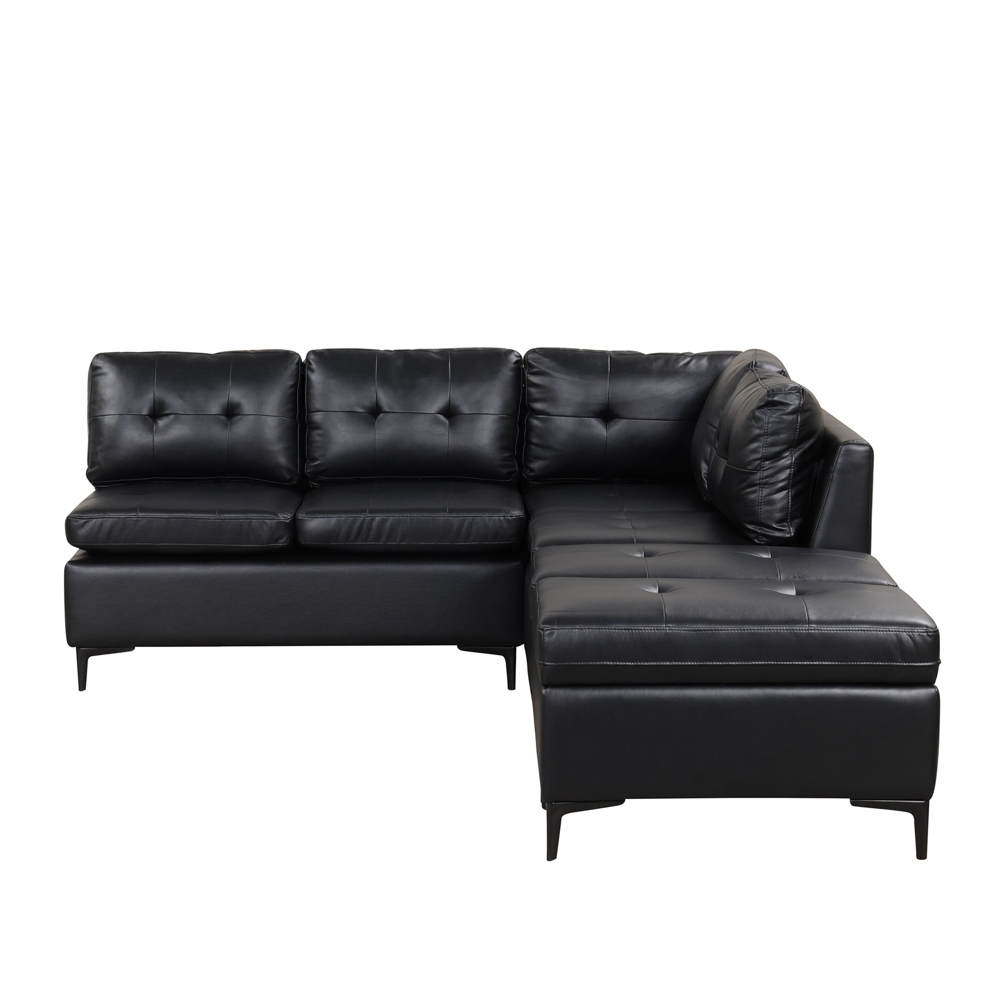 94.88" L Shaped Corner Sofa Pu Leather Sectional Sofa Couch With Movable Storage Ottomans For Living Room, Black Black Foam Pu Leather