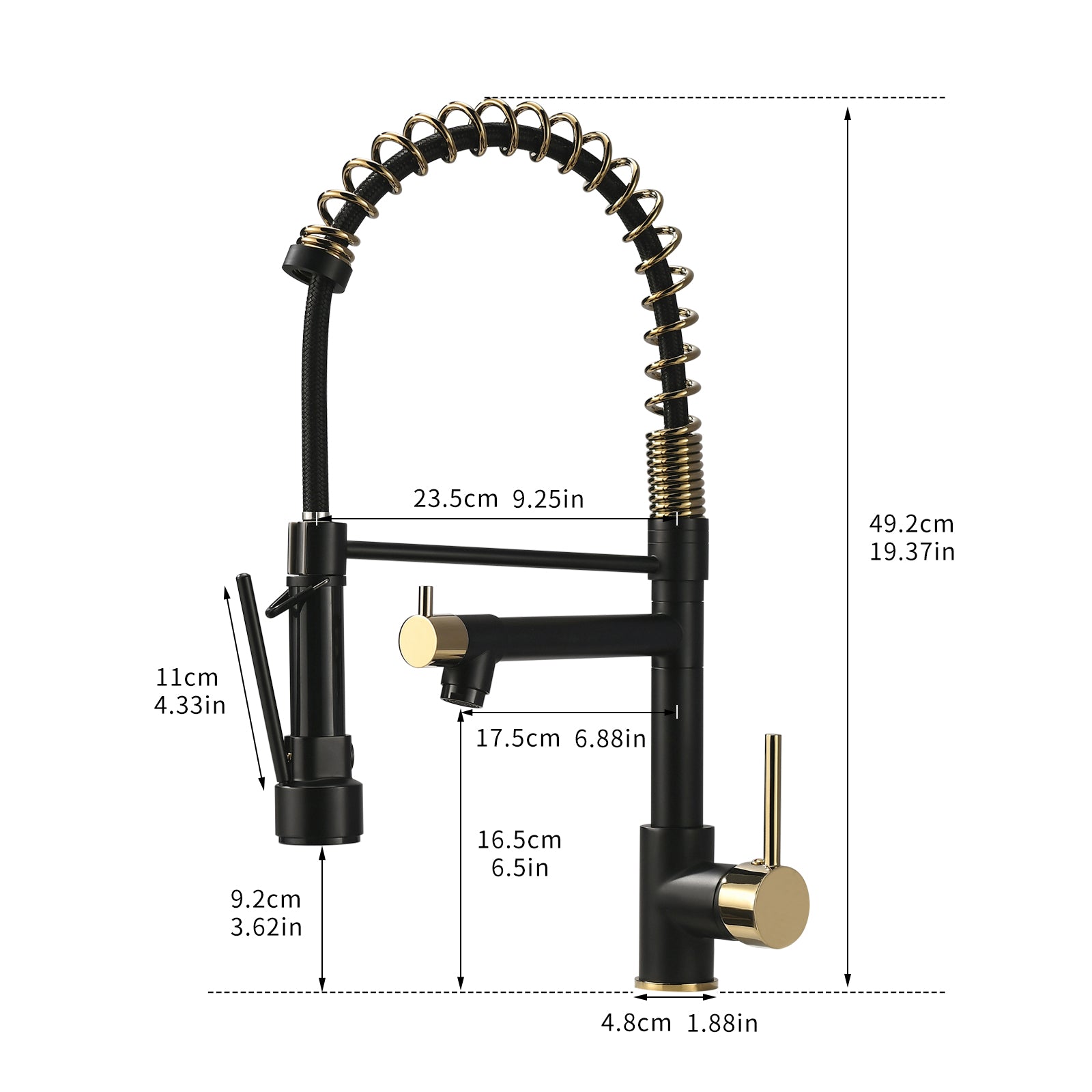 Commercial Kitchen Faucet With Pull Down Sprayer, Single Handle Single Lever Kitchen Sink Faucet Black Gold Kitchen Contemporary Ceramic Brass