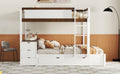 Full Over Full Bunk Bed With Twin Size Trundle, Storage And Desk, White Walnut White Walnut Solid Wood