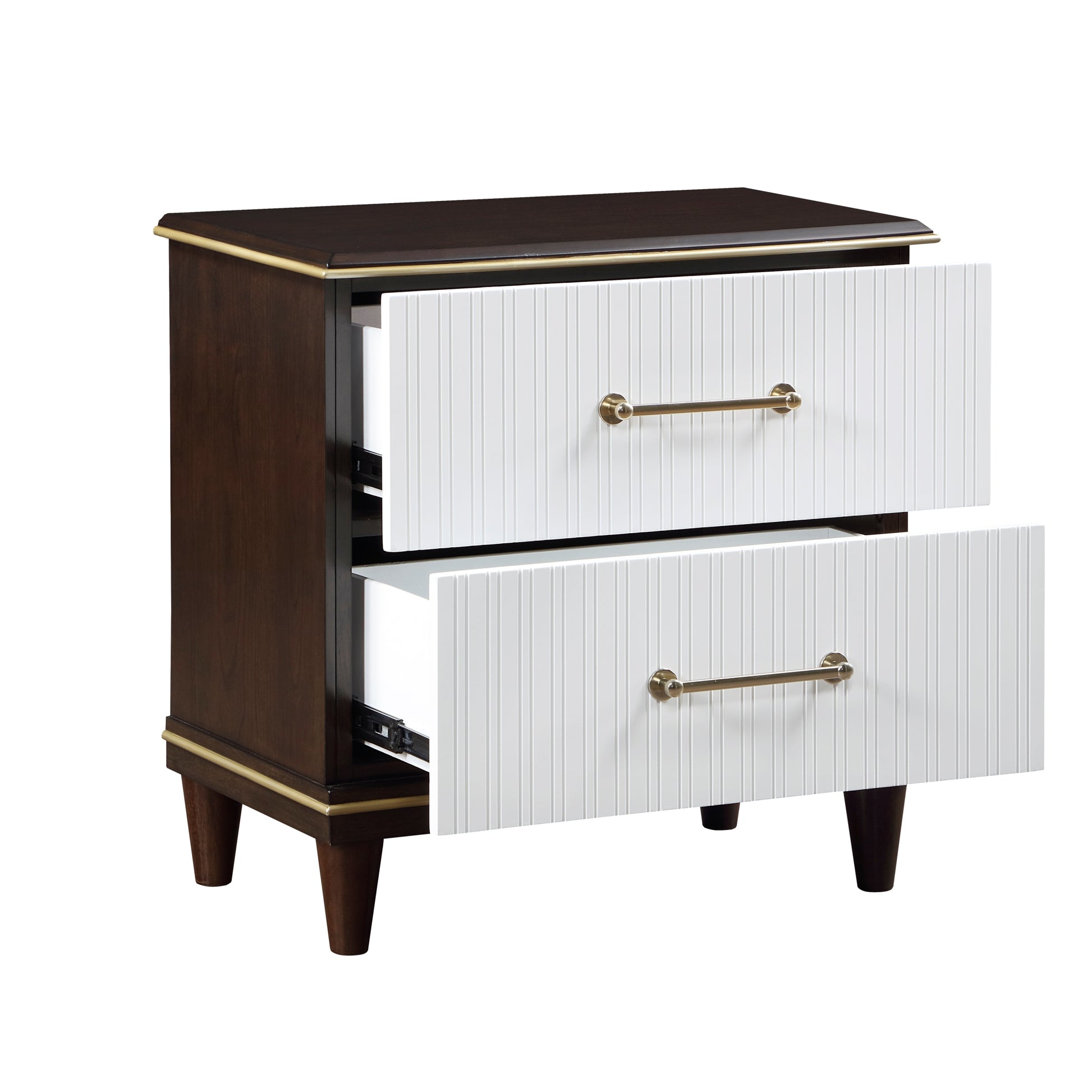 Contemporary White And Cherry Finish 1Pc Two Drawers Nightstand 2 Tone Finish With Gold Trim Modern Bedroom Furniture Multi 2 Drawers Bedroom Contemporary,Modern Drawers Wood