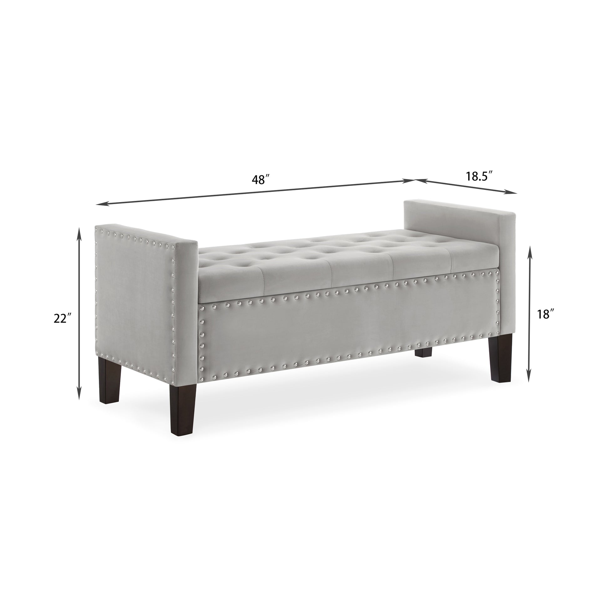 Upholstered Tufted Button Storage Bench With Nails Trim,Entryway Living Room Soft Padded Seat With Armrest,Bed Bench Gray Armrest Gray Espresso Primary Living Space Velvet Solid American Design