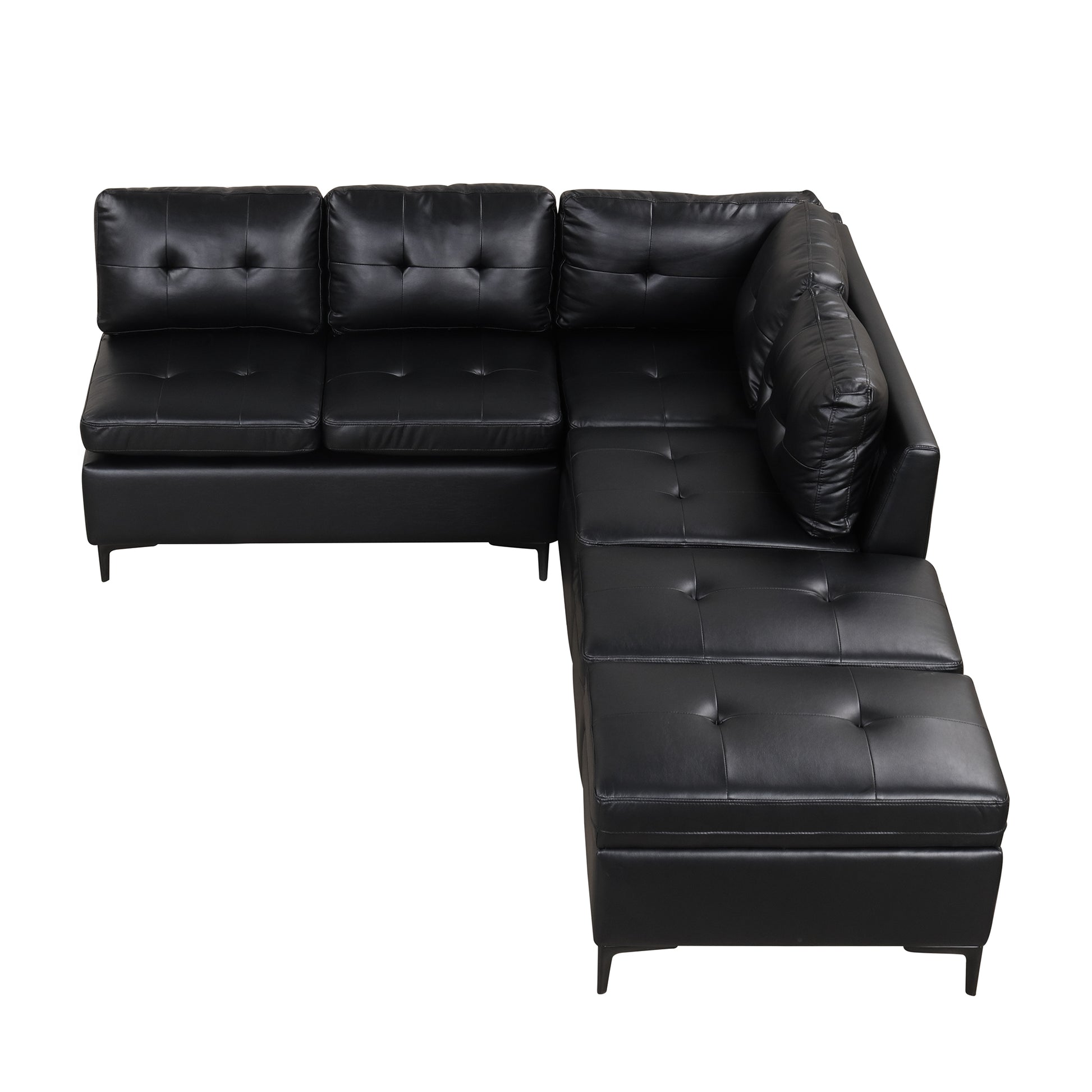 94.88" L Shaped Corner Sofa Pu Leather Sectional Sofa Couch With Movable Storage Ottomans For Living Room, Black Black Foam Pu Leather