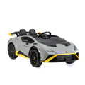 24V Battery Powered Ride On Car For Kids, Licensed Lamborghini, Remote Control Toy Vehicle With Music Player, Led Light, 2 Driving Modes Gray Polypropylene