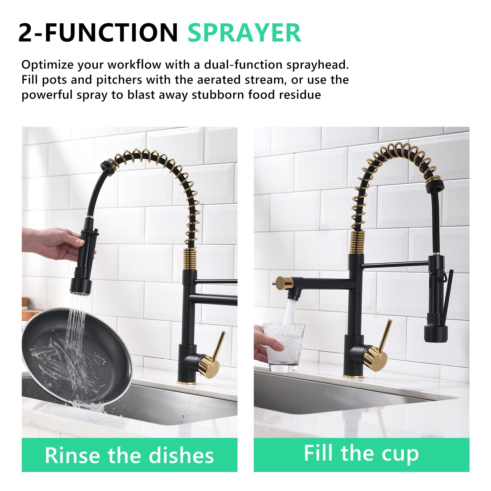 Commercial Kitchen Faucet With Pull Down Sprayer, Single Handle Single Lever Kitchen Sink Faucet Black Gold Kitchen Contemporary Ceramic Brass