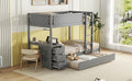 Twin Over Twin Bunk Bed With Twin Size Trundle, Storage And Desk, Gray Gray Solid Wood