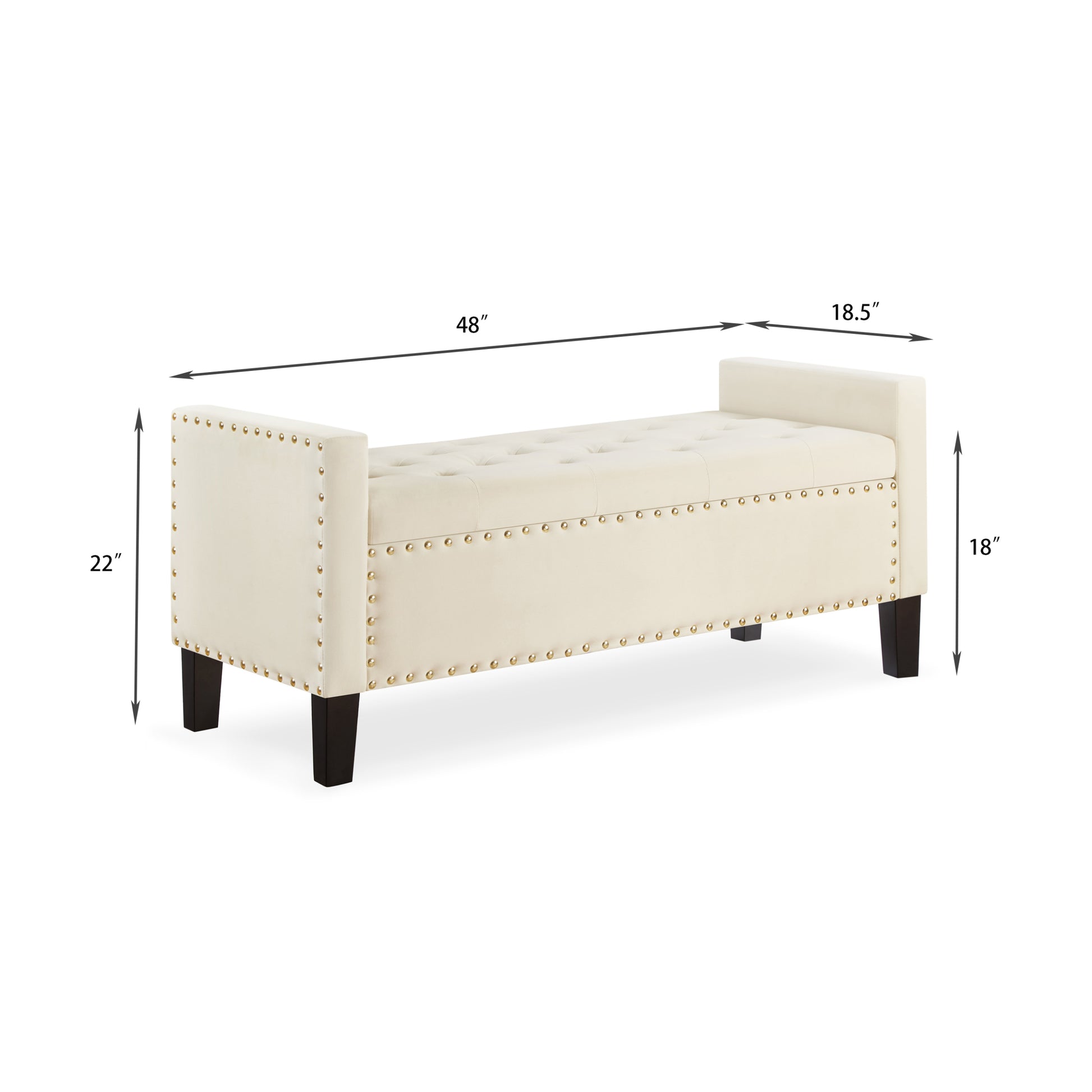 Upholstered Tufted Button Storage Bench With Nails Trim,Entryway Living Room Soft Padded Seat With Armrest,Bed Bench Cream Armrest Cream Espresso Primary Living Space Velvet American Design Rubberwood Wood Internal Storage Foam Velvet