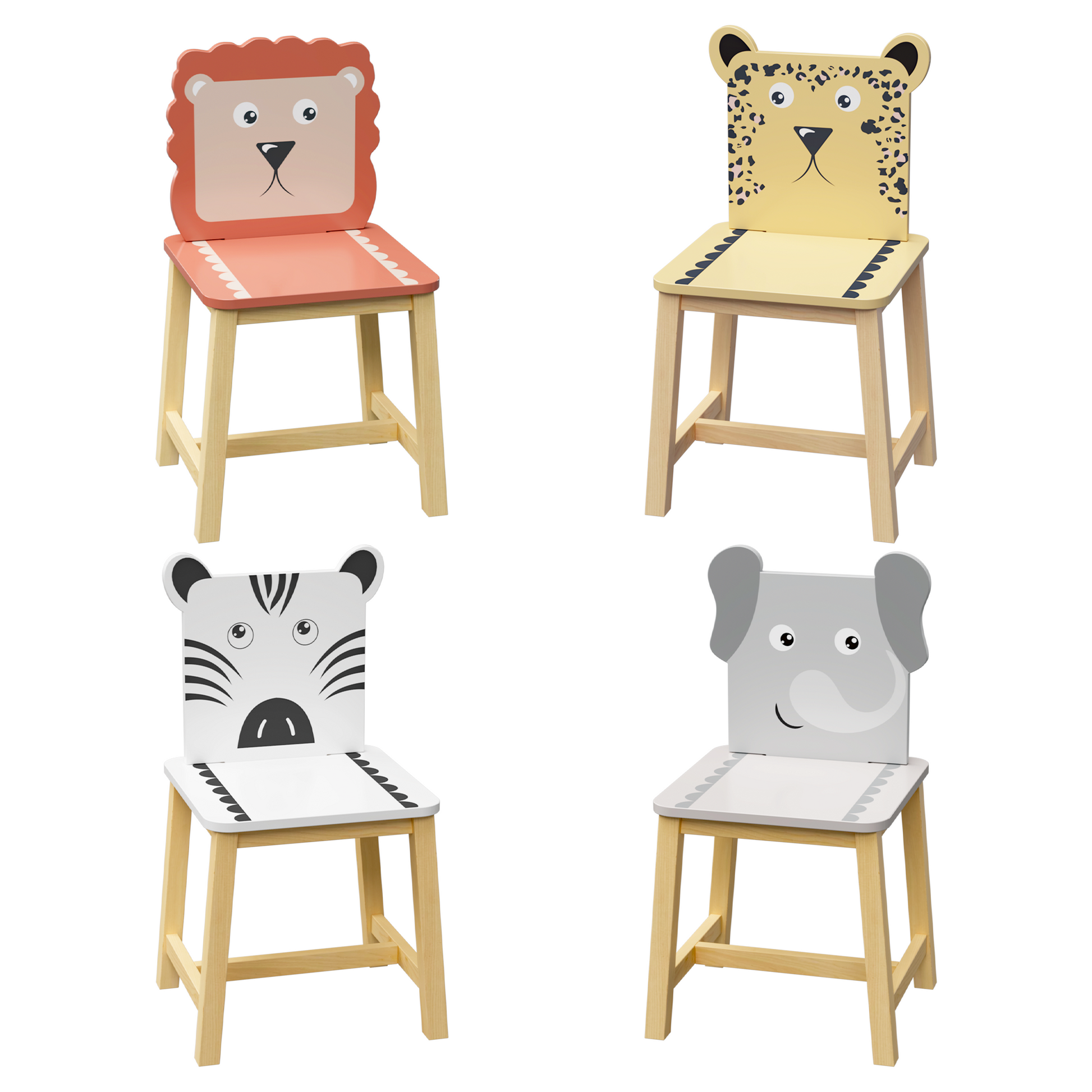 5 Piece Kiddy Table And Chair Setkids Wood Table With 4 Chairs Set Cartoon Animals Bigger Table 3 8 Years Old White Solid Wood