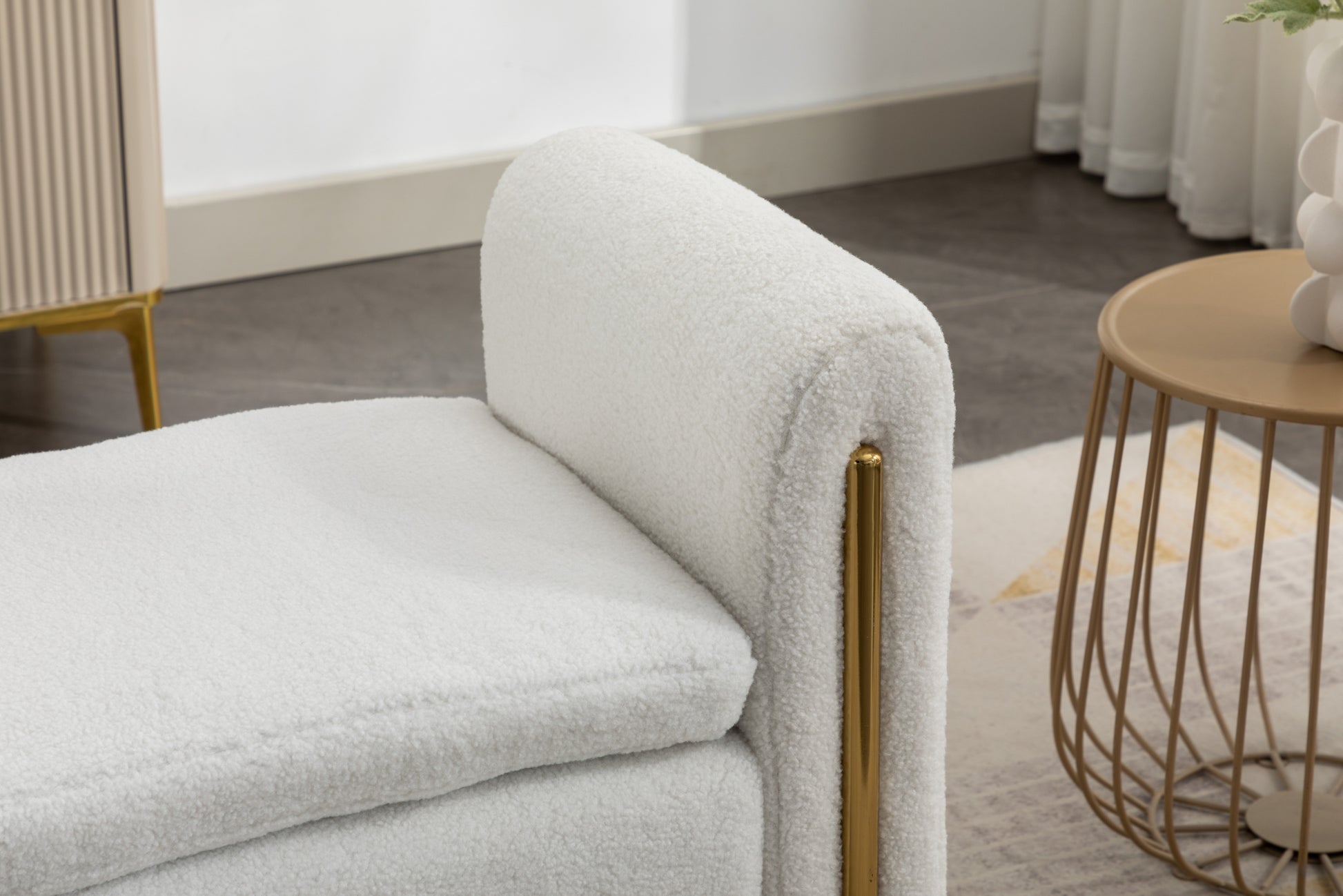 031 Teddy Fabric Single Bench Shoe Bench Makeup Bench For Bedroom Indoor,Ivory Wood Bedroom White Solid Eucalyptus Wood Tufted Ivory Polyester Backless Soft Modern Foam Teddy