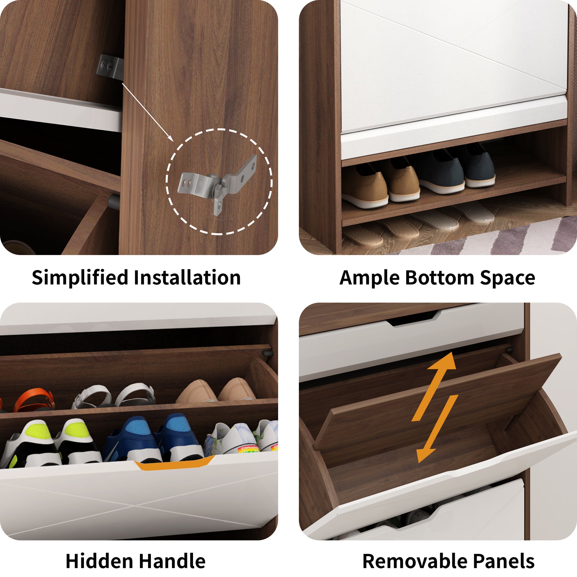 3 Tier Shoe Storage Cabinet With Draders For Entryway,Bedroom,Flip Door Design Shoe Cabinet White Walnut Mdf