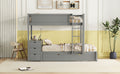 Twin Over Twin Bunk Bed With Twin Size Trundle, Storage And Desk, Gray Gray Solid Wood