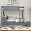 Full Over Full Bunk Bed With Twin Size Trundle, Storage And Desk, Gray Gray Solid Wood