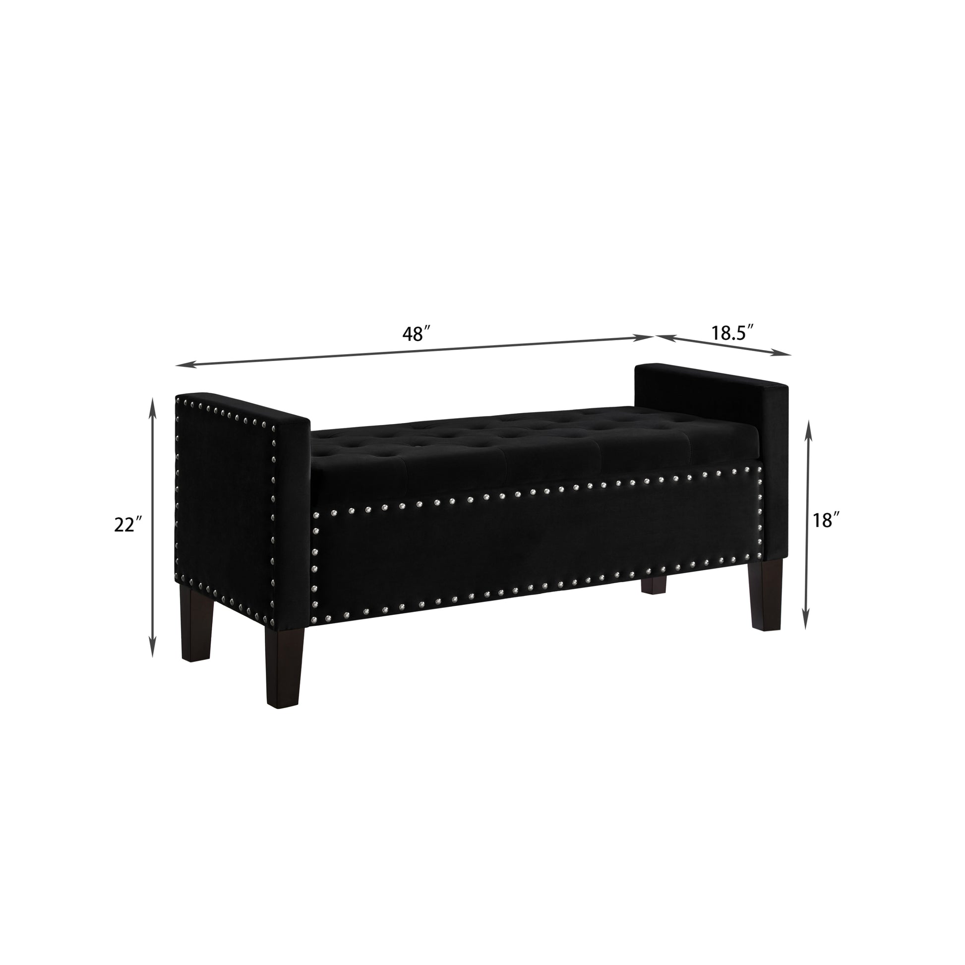 Upholstered Tufted Button Storage Bench With Nails Trim,Entryway Living Room Soft Padded Seat With Armrest,Bed Bench Black Nailheads Black Espresso Velvet Primary Living Space Black American Design Rubberwood Wood Internal Storage Foam Velvet