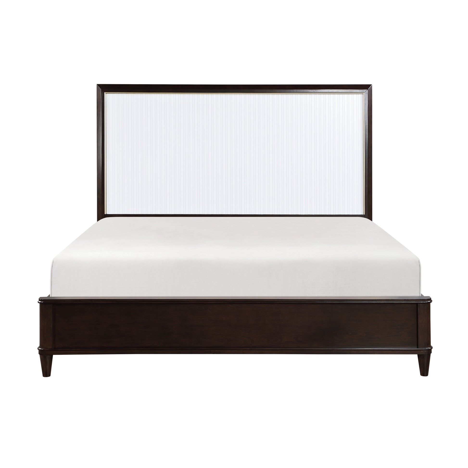 Contemporary Design White And Cherry Finish Queen Bed 1Pc Panel Headboard Gold Trim Wooden Modern Bedroom Furniture Box Spring Required Queen Cherry Wood Bedroom Contemporary,Modern Bed Frame Wood