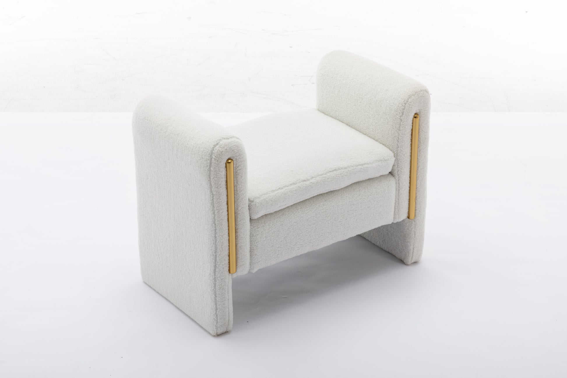 031 Teddy Fabric Single Bench Shoe Bench Makeup Bench For Bedroom Indoor,Ivory Wood Bedroom White Solid Eucalyptus Wood Tufted Ivory Polyester Backless Soft Modern Foam Teddy
