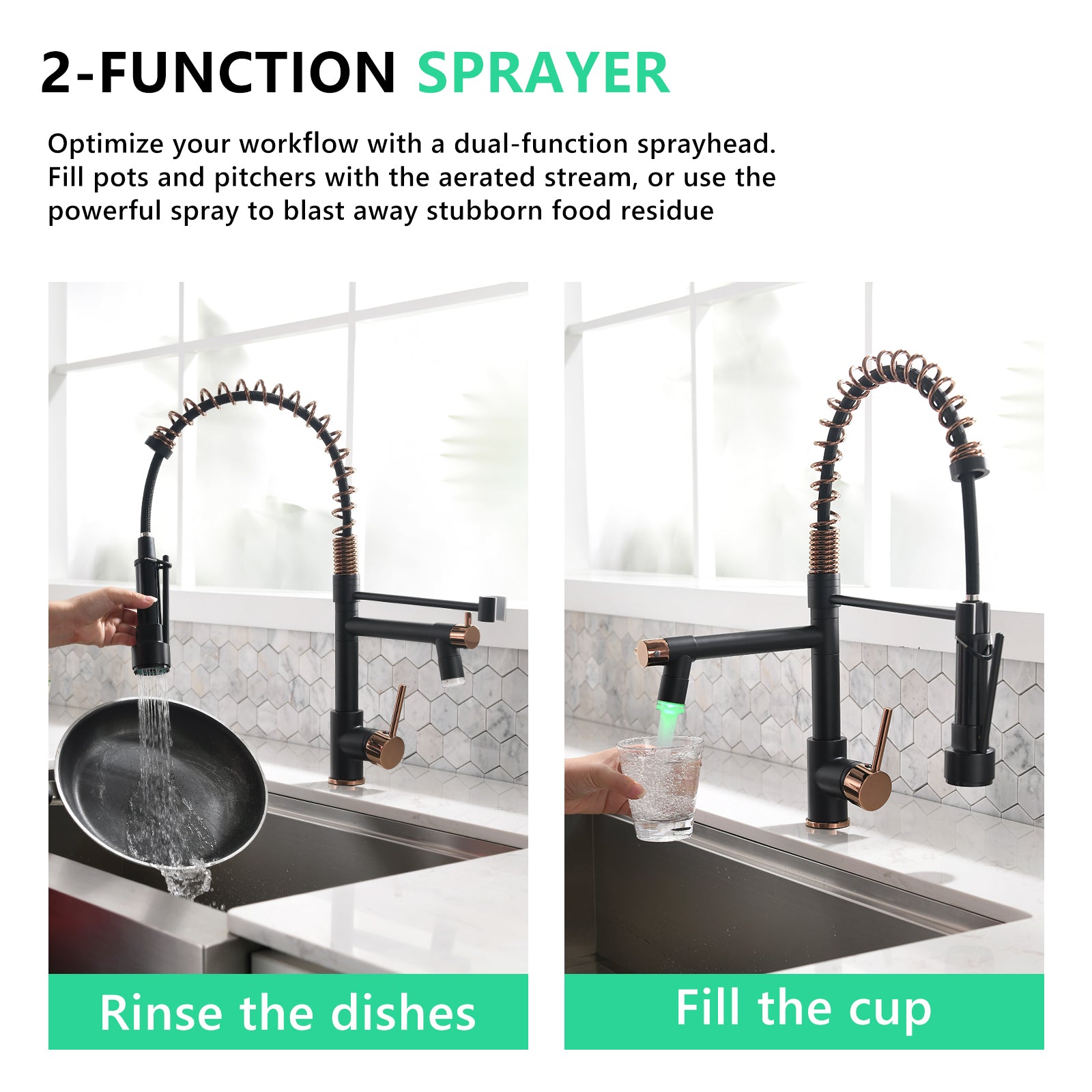 Commercial Kitchen Faucet With Pull Down Sprayer, Single Handle Single Lever Kitchen Sink Faucet Black Gold Kitchen Contemporary Ceramic Brass