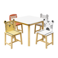 5 Piece Kiddy Table And Chair Setkids Wood Table With 4 Chairs Set Cartoon Animals Bigger Table 3 8 Years Old White Solid Wood