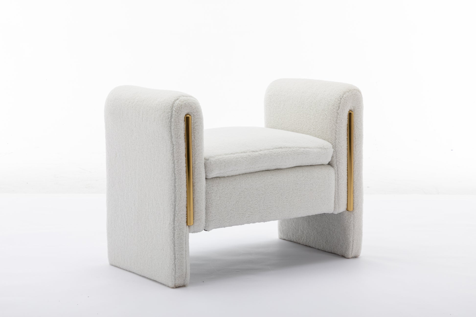 031 Teddy Fabric Single Bench Shoe Bench Makeup Bench For Bedroom Indoor,Ivory Wood Bedroom White Solid Eucalyptus Wood Tufted Ivory Polyester Backless Soft Modern Foam Teddy