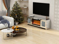 Mirror Glass Tv Stand With Electric Fireplace, Crystal Decor Doors, 7 Colors Choosen, Remote Control, 8H Timing Silver 60 69 Inches Mdf Glass