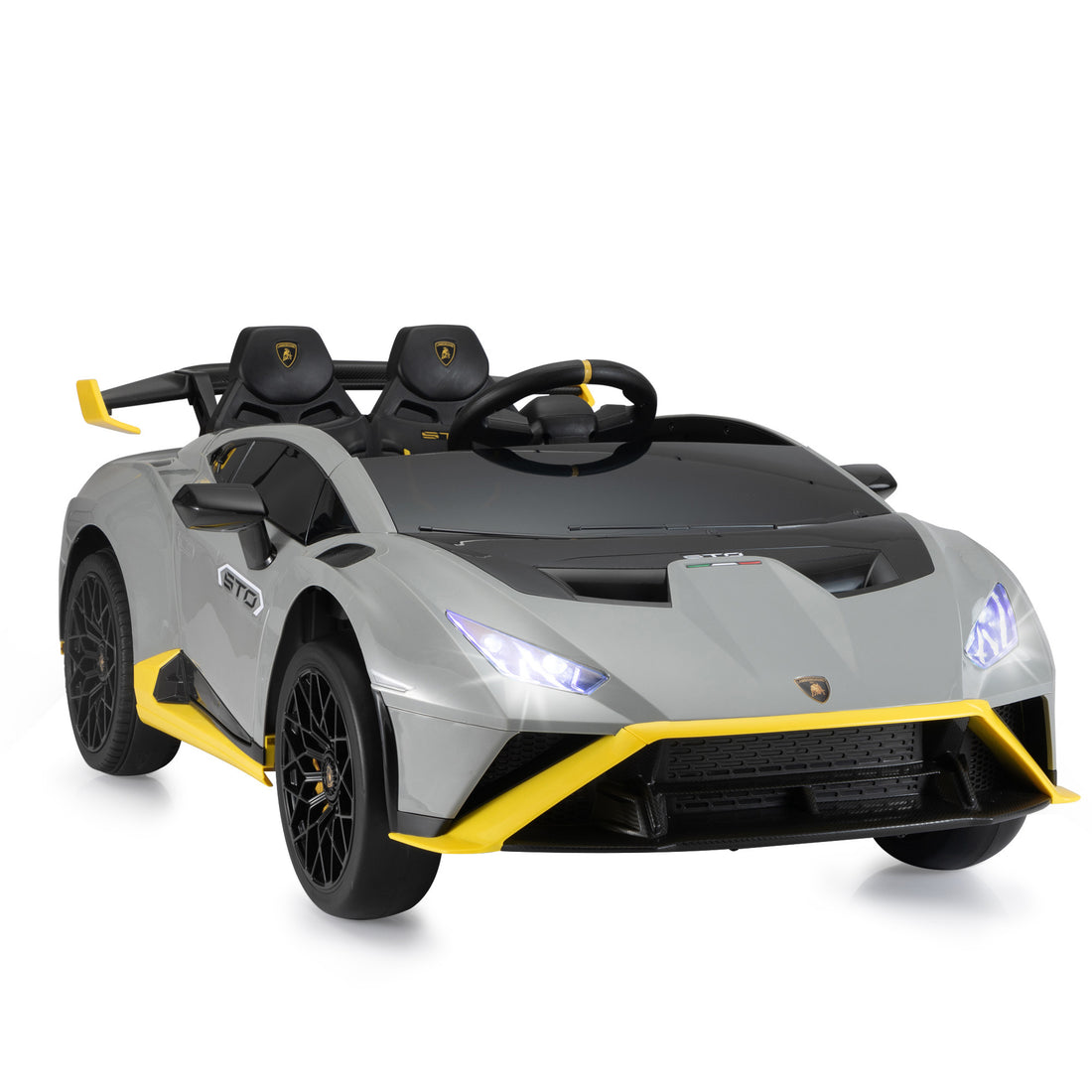 24V Battery Powered Ride On Car For Kids, Licensed Lamborghini, Remote Control Toy Vehicle With Music Player, Led Light, 2 Driving Modes Gray Polypropylene