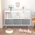 Kids Bookcase With Collapsible Fabric Drawers, Children'S Book Display, Toy Storage Cabinet Organizer, White Gray White Gray Mdf