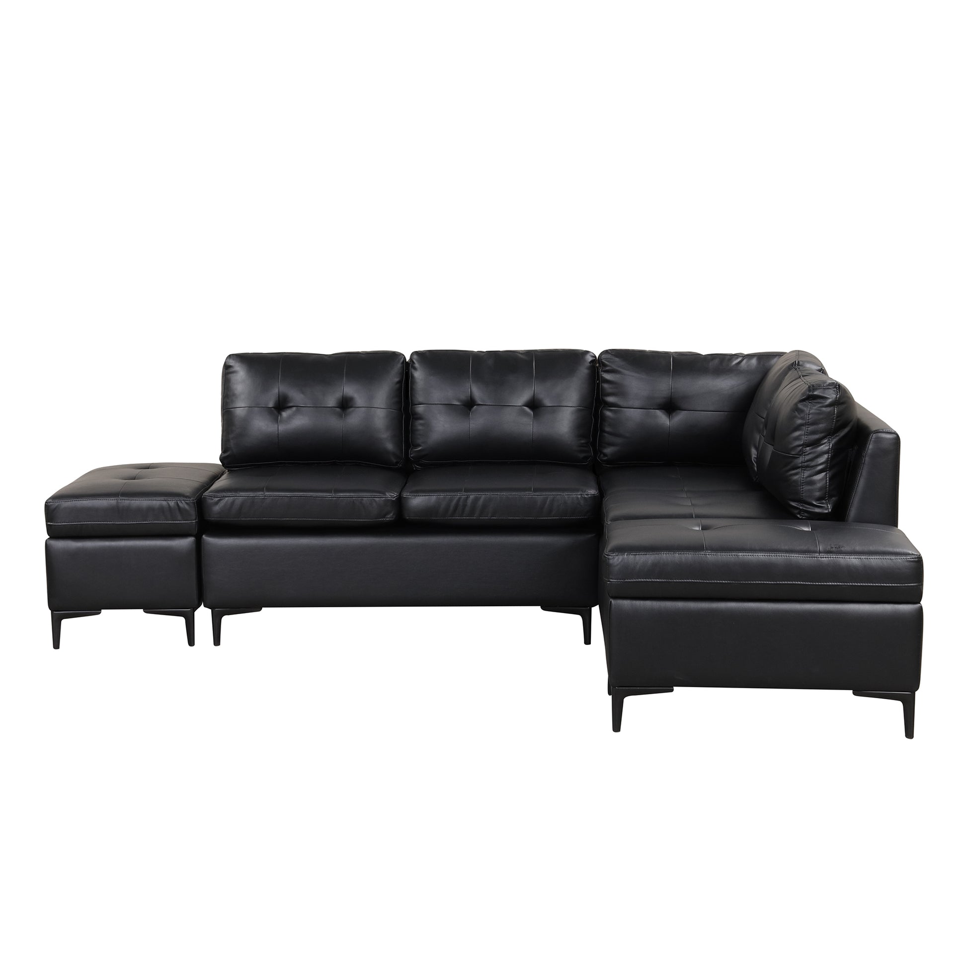 94.88" L Shaped Corner Sofa Pu Leather Sectional Sofa Couch With Movable Storage Ottomans For Living Room, Black Black Foam Pu Leather