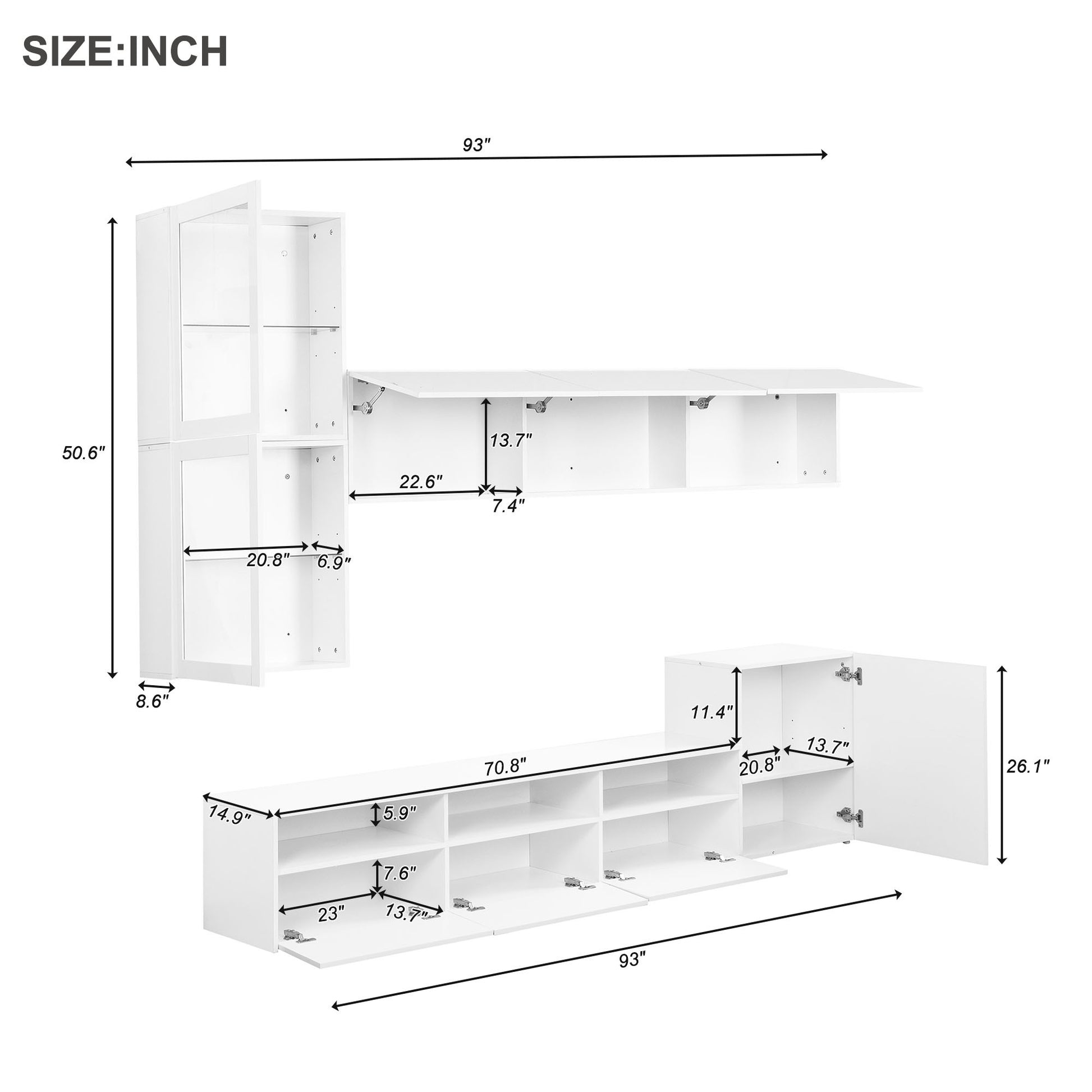 High Gloss Tv Stand With Large Storage Space, Media Console For Tvs Up To 78", Versatile Entertainment Center With Wall Mounted Floating Storage Cabinets For Living Room, White White Primary Living Space 70 79 Inches 70 79 Inches Mdf