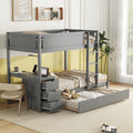 Twin Over Twin Bunk Bed With Twin Size Trundle, Storage And Desk, Gray Gray Solid Wood