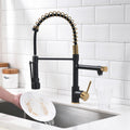 Commercial Kitchen Faucet With Pull Down Sprayer, Single Handle Single Lever Kitchen Sink Faucet Black Gold Kitchen Contemporary Ceramic Brass