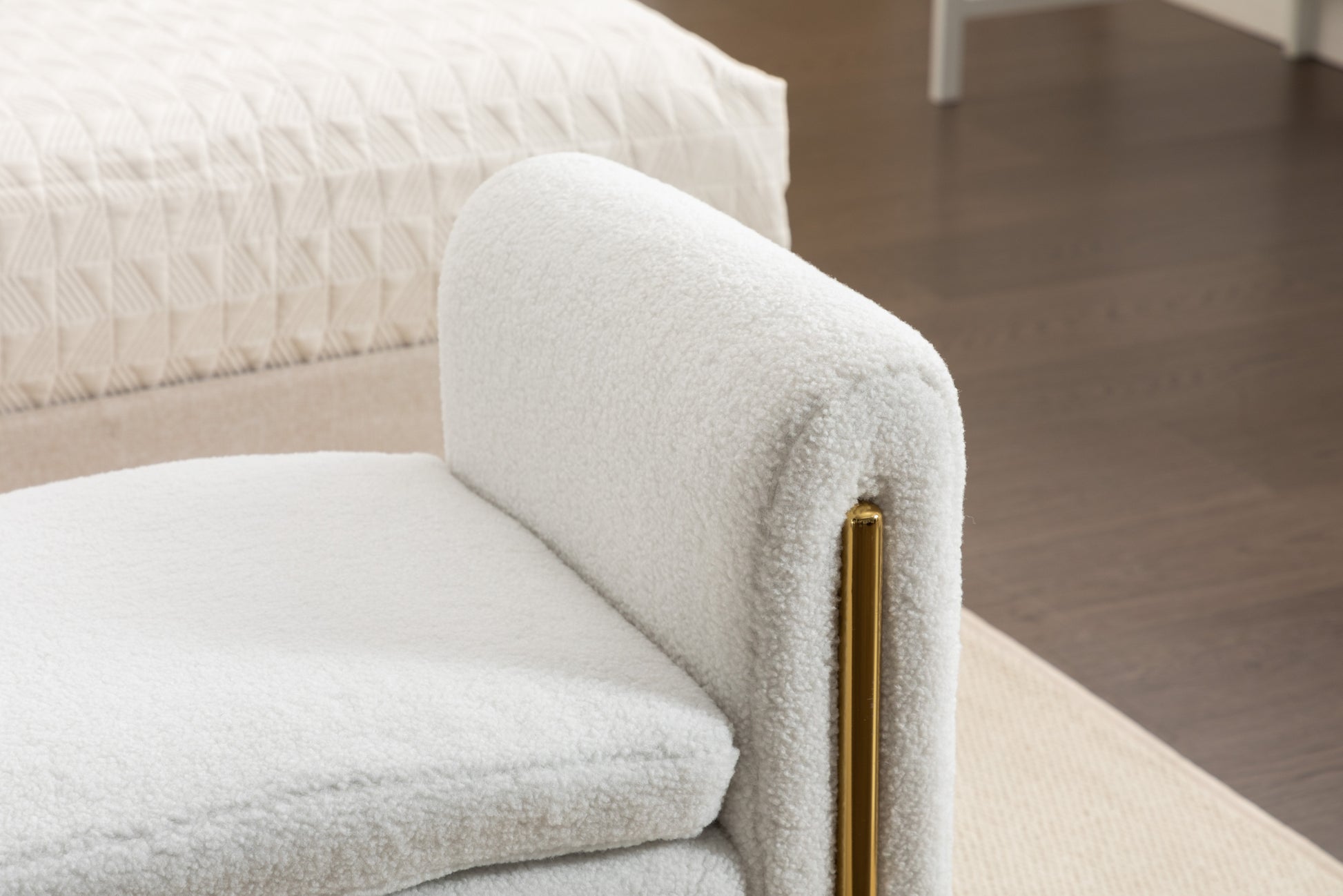 031 Teddy Fabric Single Bench Shoe Bench Makeup Bench For Bedroom Indoor,Ivory Wood Bedroom White Solid Eucalyptus Wood Tufted Ivory Polyester Backless Soft Modern Foam Teddy
