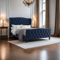 Full Size Bed Frame, Modern Upholstered Platform Bed With Wingback Headboard, Velvet Bed Frame With Wood Slat Support, Easy Assembly, No Box Spring Needed Blue, Full Full Blue Iron